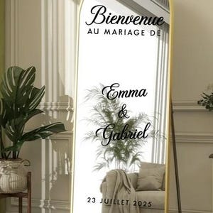 Sticker bruiloft welkomstbord, aanpasbare tekst, Bienvenue au Mariage de sticker, namen en datum, sticker bruiloft selfie spiegel, ALLEEN DECAL
