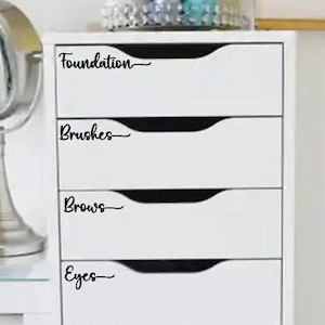 Décalques d'organisateur de maquillage, autocollants en vinyle pour le stockage de maquillage, étiquettes de maquillage, décalcomanies seulement