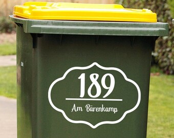 Personalized Custom Trash Bin / Wheelie Bin Address Name And Number Decal Stickers