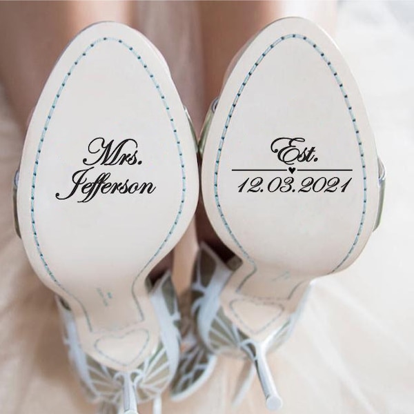 Custom Wedding Shoes Decal, Wedding shoes sticker, Bride Shoes Sticker, Personalized Wedding shoes sticker, Custom Mrs decal