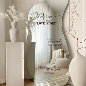 Adesivo de placa de boas-vindas para casamento, texto personalizável, nomes e data, adesivo de vinil para espelho de casamento, SOMENTE ADESIVO