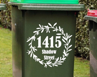 Aangepaste Wheelie Bin Decal, Nummer en Straatnaam Decal, Bin Sticker, Huisnummer Decal, Garbage Can Nummer Stickers