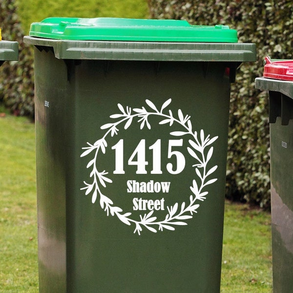 Custom Wheelie Bin Decal, Number and Street Name Decal, Bin Sticker, House Number Decal, Garbage Can Number Stickers