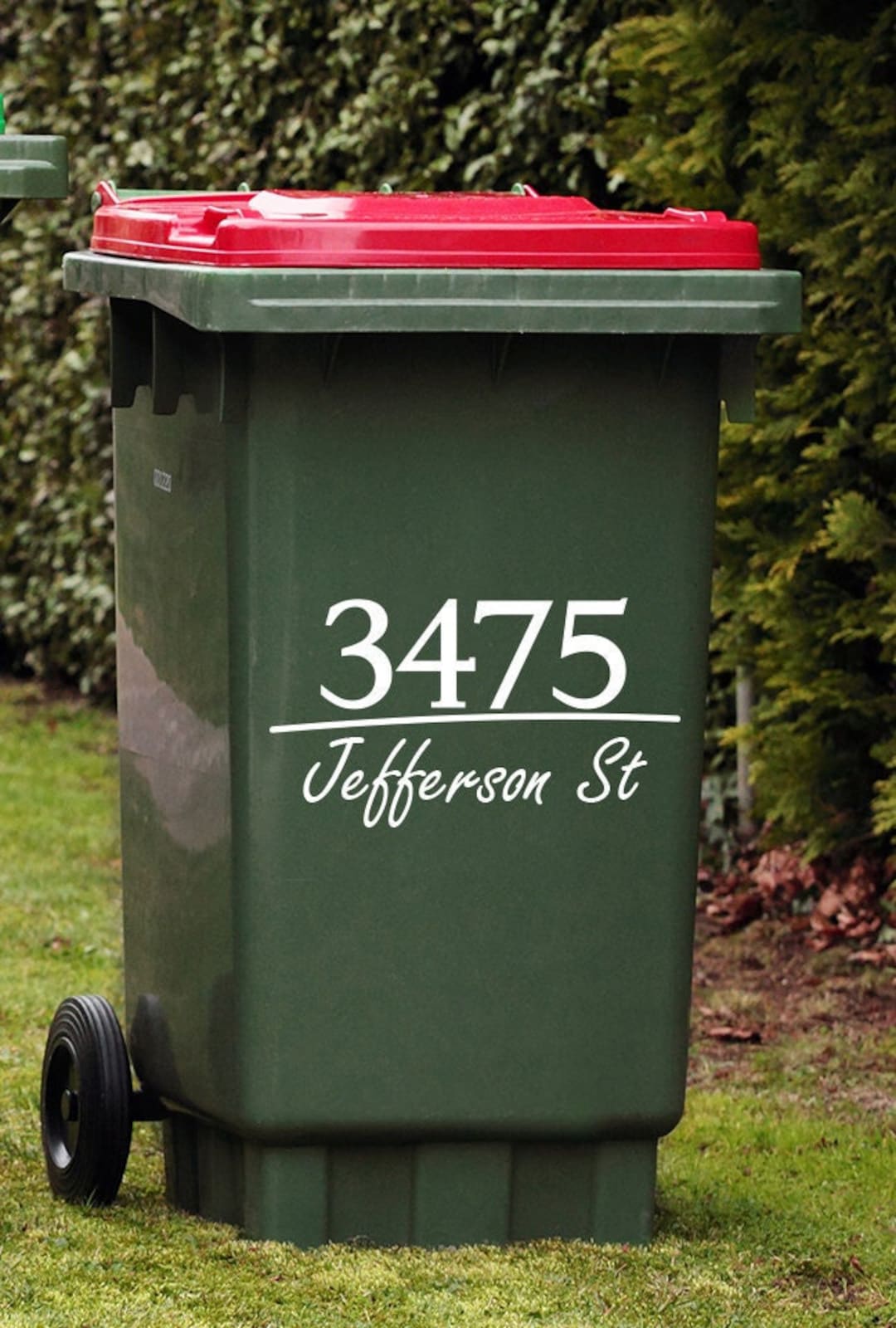 Hausnummer Aufkleber Maßgeschneiderte Wheelie Mülleimer Aufkleber X3 – Mit Hausnummer & Straßenname, Personalisierbar Mülltonnen Beschriftung