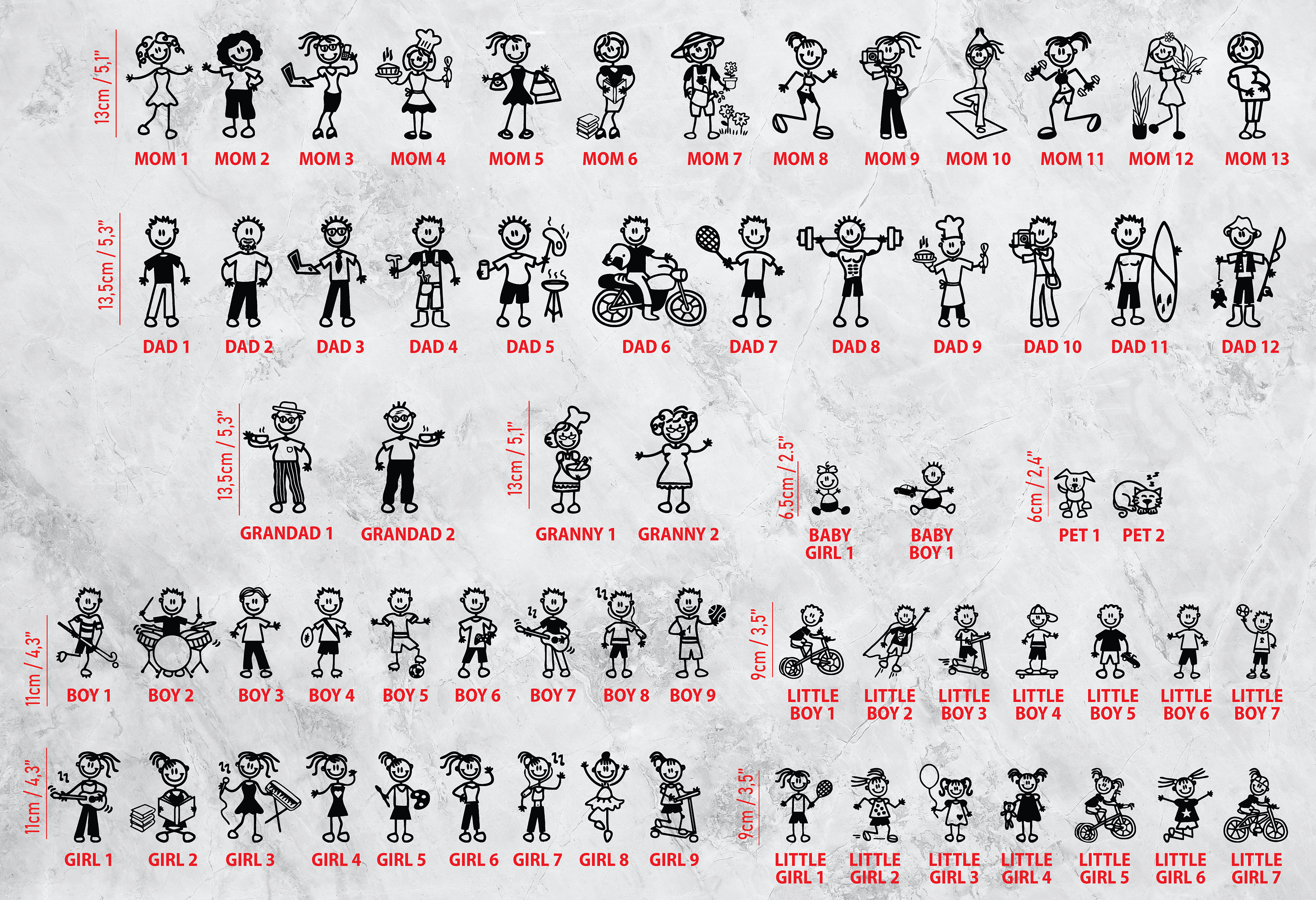 Calcomanía de vinilo para coche de la familia Stick, calcomanía de la familia Stick para mi coche, calcomanías personalizadas de figuras de palitos familiares, elige la tuya entre 65 figuras