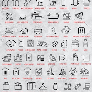 Etiquetas para utensilios de cocina, calcomanías con íconos para utensilios de cocina, calcomanías para despensa, calcomanías de vinilo para cajones de cocina, etiquetas para organizar la cocina