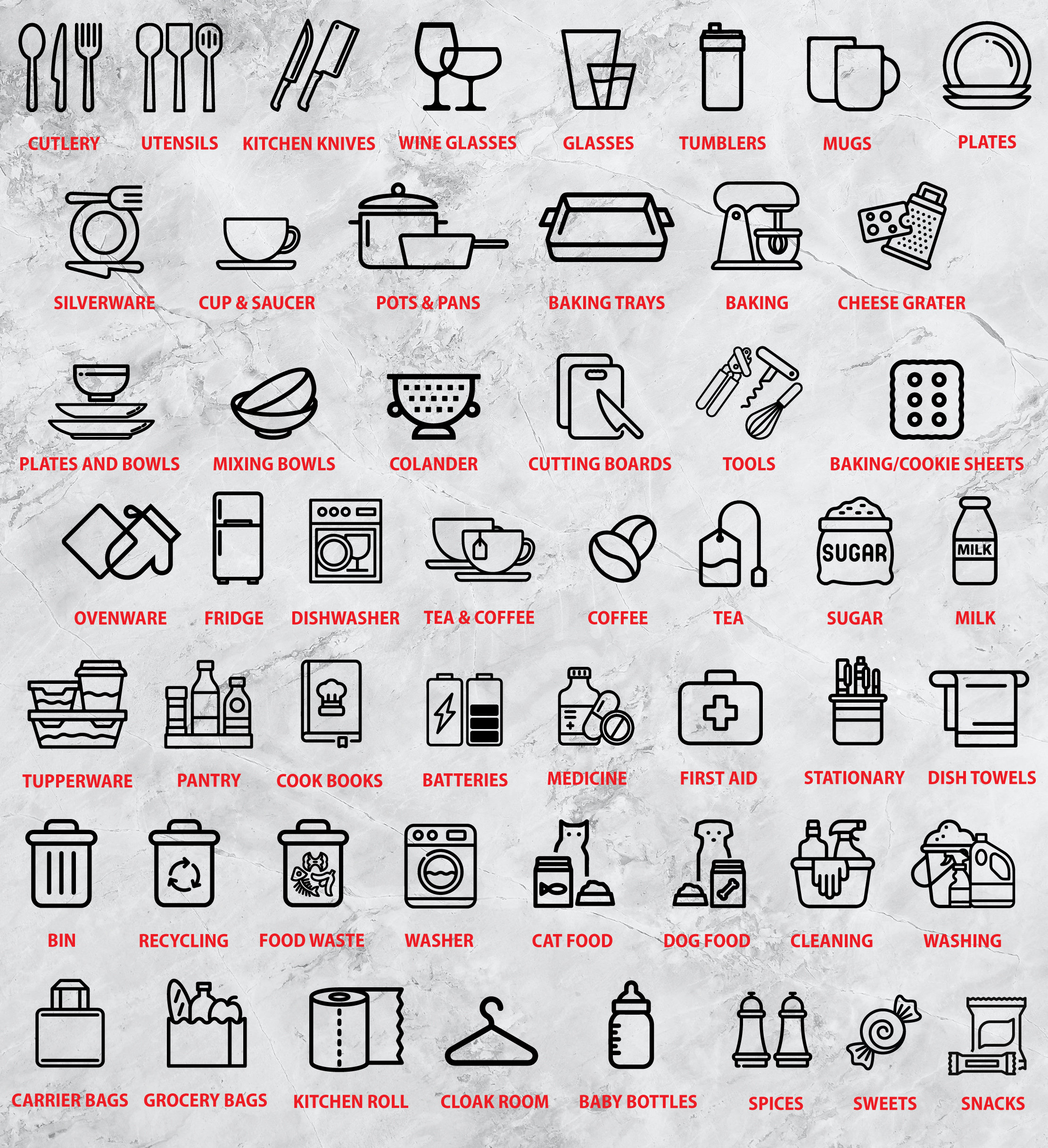 Kitchen Utensil Labels, Kitchen Utensil Icon Decals, Pantry Decals, Kitchen Drawers Vinyl Decals, Kitchen Organizing Labels