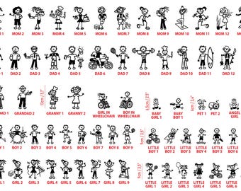 Stick Family Car Vinyl Decal, My Car Stick Family Sticker, Personalized Family Stick Figure Decals, Choose Your Own From 69 Figures