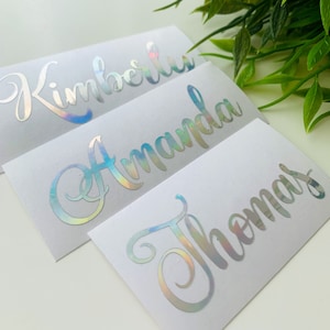 Pegatinas de nombre personalizadas, calcomanía de fiesta de bodas, pegatina de boda, calcomanía de copa de vino, calcomanía de nombre personalizado para sobre, macbook, percha, yeti