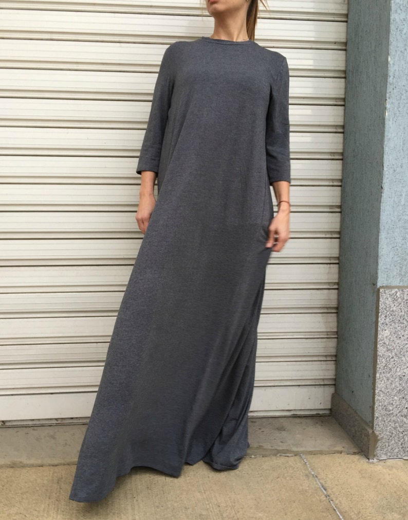 Maxi Women Grey Dress Casual Long Jersey Dress Oversize Maxi Dress Loose Comfortable Caftan FF Candy