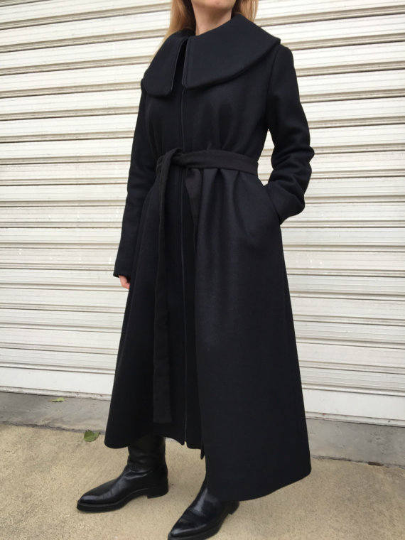 Black Maxi Wool Coat / Loose Women Cape 