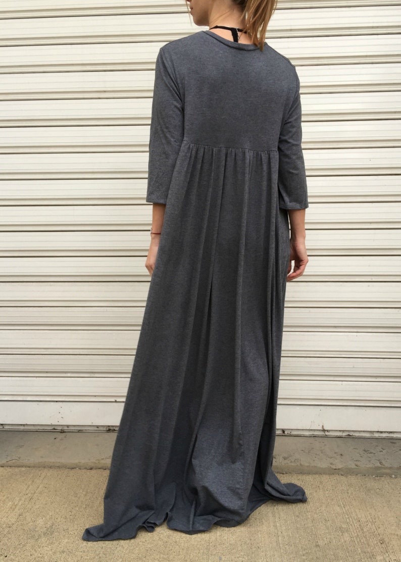 Maxi Women Grey Dress Casual Long Jersey Dress Oversize Maxi Dress Loose Comfortable Caftan FF Candy