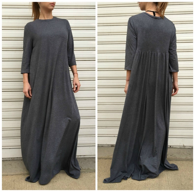 Maxi Women Grey Dress Casual Long Jersey Dress Oversize Maxi Dress Loose Comfortable Caftan FF Candy