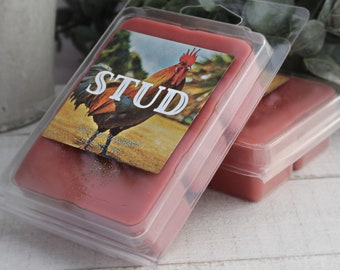 Cire fondante à clapet, parfum robuste de cow-boy, clou d'oreille, clou de girofle, poivre, cuir, sauge, café, bois de chauffage