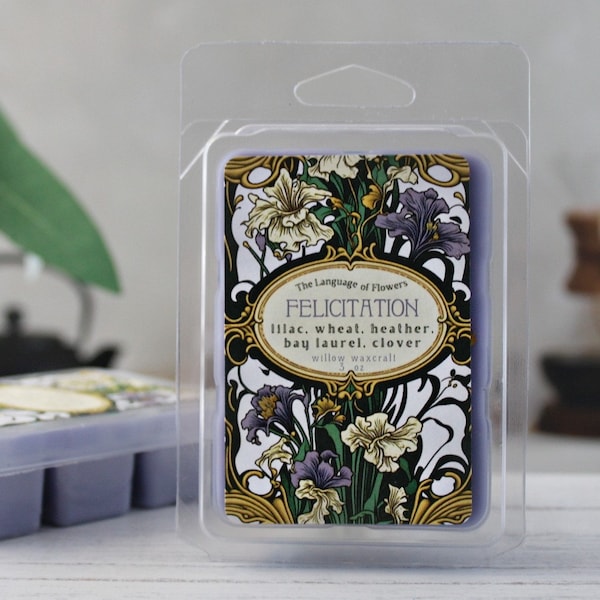 Felicitation Scented Wax Melts Clamshell - Language of Flowers Collection: Lilac, Wheat, Heather, Clover, Bay Laurel