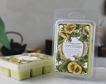 Compassion Scented Wax Melt Clamshell,  Language of Flowers Collection: Chamomile, Cypress, Lily of the Valley, Lemon Balm, Oak, Calendula