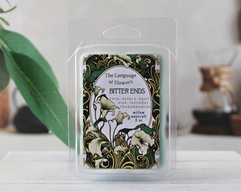 Bitter Ends Scented Wax Melt Clamshell, Language of Flowers Collection: Basil, Fern, Lavender, Datura, Aloe, Rhododendron