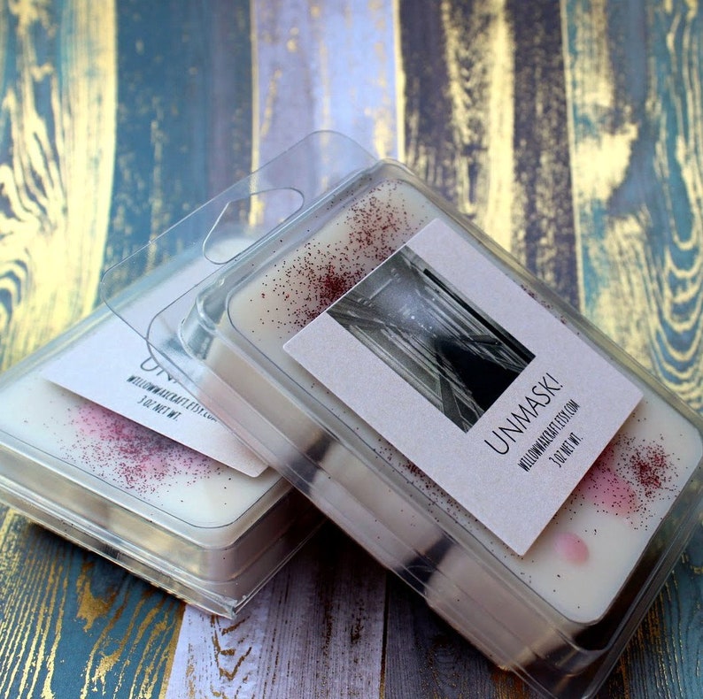 Haunted Masquerade Ball Vanilla Hearth Smoke Shining Pine Unmask! Wood Merlot Overlook Bookish Wax Melts Horror Candle Champagne