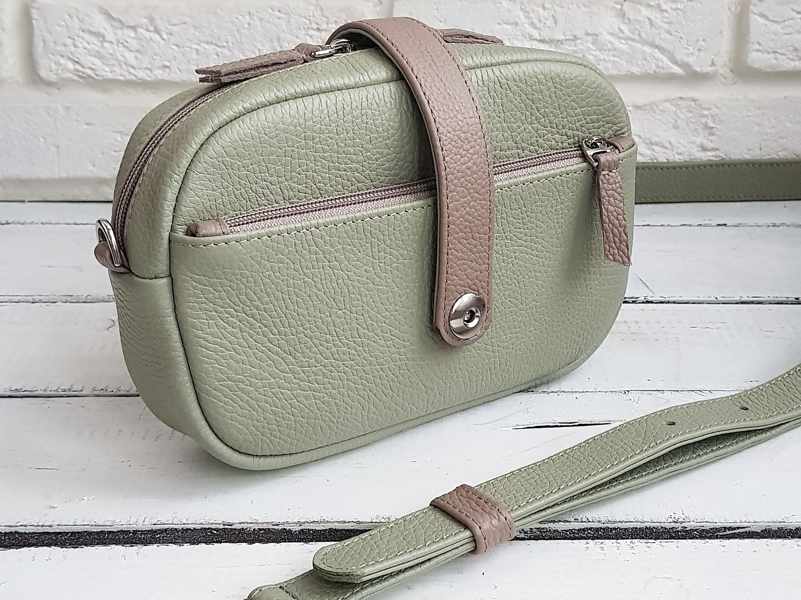 Leather Cross body Bag Green Leather Shoulder Bag Etsy