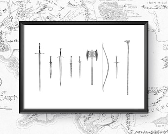 Lord of the Rings Fellowship Hobbit Rings of Power Tolkien Art Print Poster Home Decor