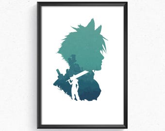 Final Fantasy 7 VII Cloud Strife Kunstdruck Videospiel Poster Sci Fi Silhouette Poster Wohnkultur