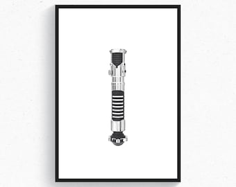 Obi Wan Kenobi Lightsaber Hero Star Wars The Phantom Menace Art Print Poster Home Decor