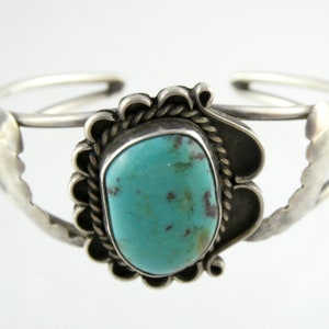 Southwestern DWF Signed Sterling Silver Turquoise Cuff Bracelet 6 Inches 19.3g