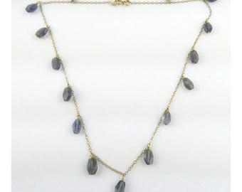 Vintage 1/20th 14k Gold Fill Kette mit Iolith Perlen Strang Halskette 5.5g 16 Inch