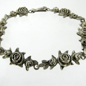 Vintage Turun Hopea of Finland 830 Silver Rose Flower Bracelet 17.6g 7.75 Inches