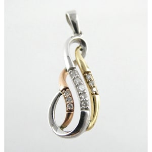 Designer Sterling Silver Rose and Yellow 10k Gold Natural Diamond Swirl Pendant