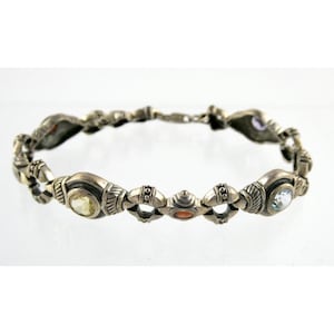 Sterling Silver Multi Gemstone Link Bracelet 925 7.5 Inch Length 17.8g Amethyst