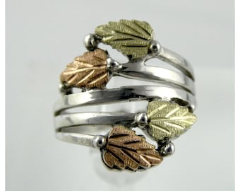 RGO Black Hills Gold 12k Gold Sterling Silver Leaves Ring 925 Size 5.25 3.7g