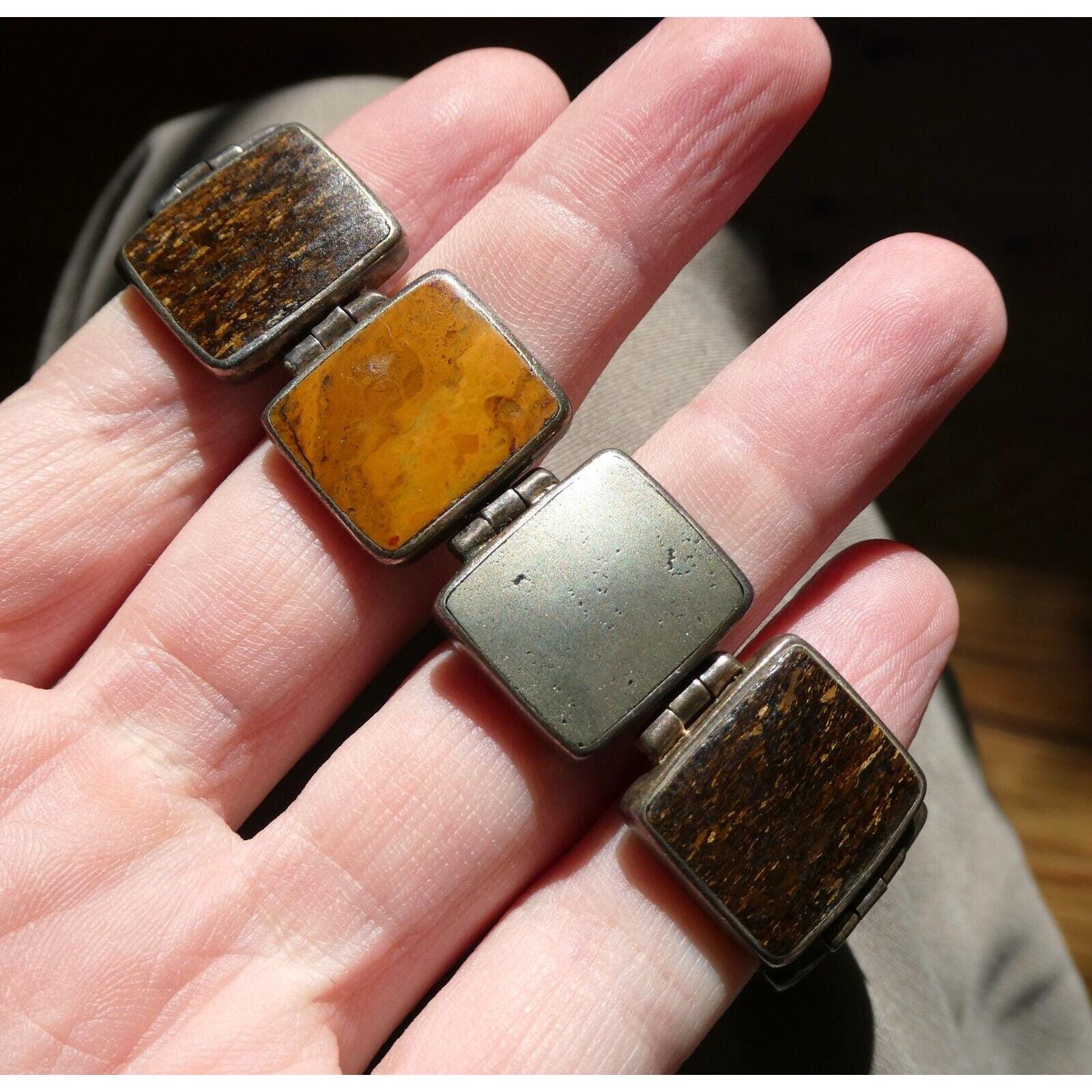 Silpada Sterling Silver Pyrite Bronzite and Jasper Panel Bracelet