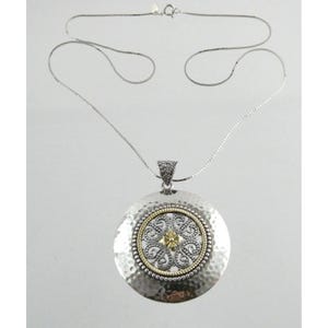 Milo Sterling Silver and 14k Yellow Gold Accent Disc Pendant Necklace 8.7g 925