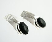 JN W Yellowhorse Sterling Silver Navajo Black Onyx Stud Earrings 925 1.75 Inches