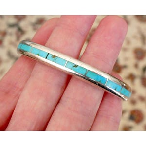 Larry Loretto NA Zuni Sterling Silver Turquoise Inlay Cuff Bracelet 6.5 In 42.3g