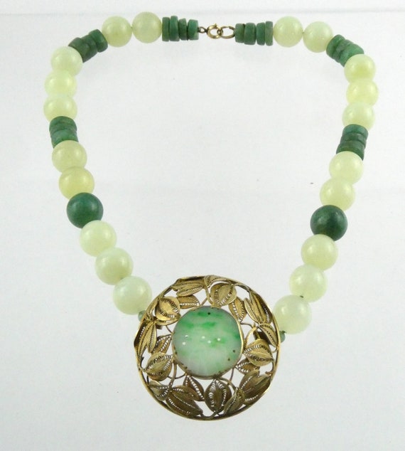 Vintage Chinese Export Gilded Sterling Silver Jade