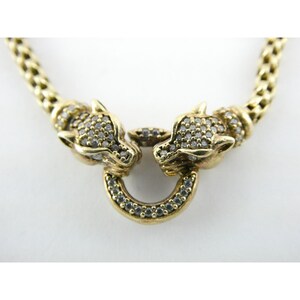 Dyadema Gilt Sterling Silver White Crystal Panther Heads Necklace 10.5g 17.5 In