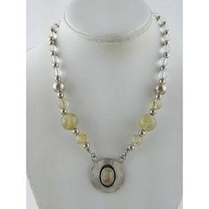 Artisan Handmade Sterling Silver Rutilated Quartz Pendant Necklace 46.3g 18.25In