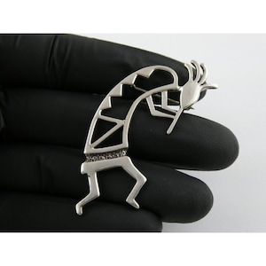 Broche Kokopelli de plata de ley Navajo de Belinda Woody NA, 1991, 2,25 pulgadas