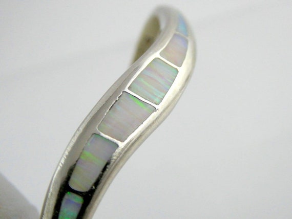 Mexico Sterling Silver Simulated White Opal Inlay… - image 6