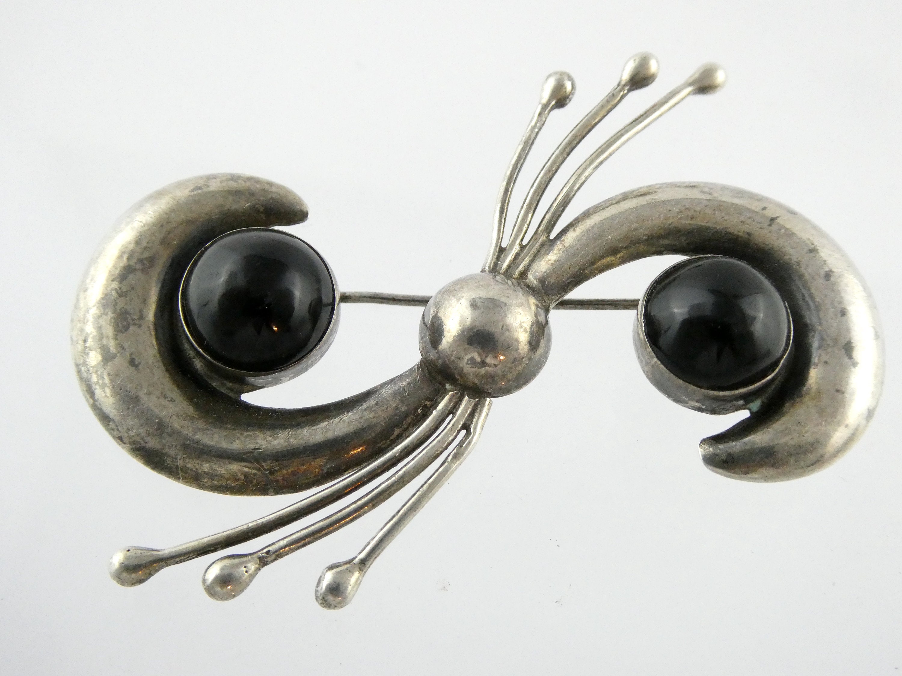 Vintage Onyx Silver Brooch-silver Black Onyx Brooch-black