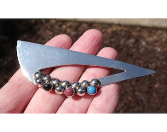 Vintage Carsi Taxco Mexico Sterling Silver Multi Gem Modernist Brooch Pin 17.5g