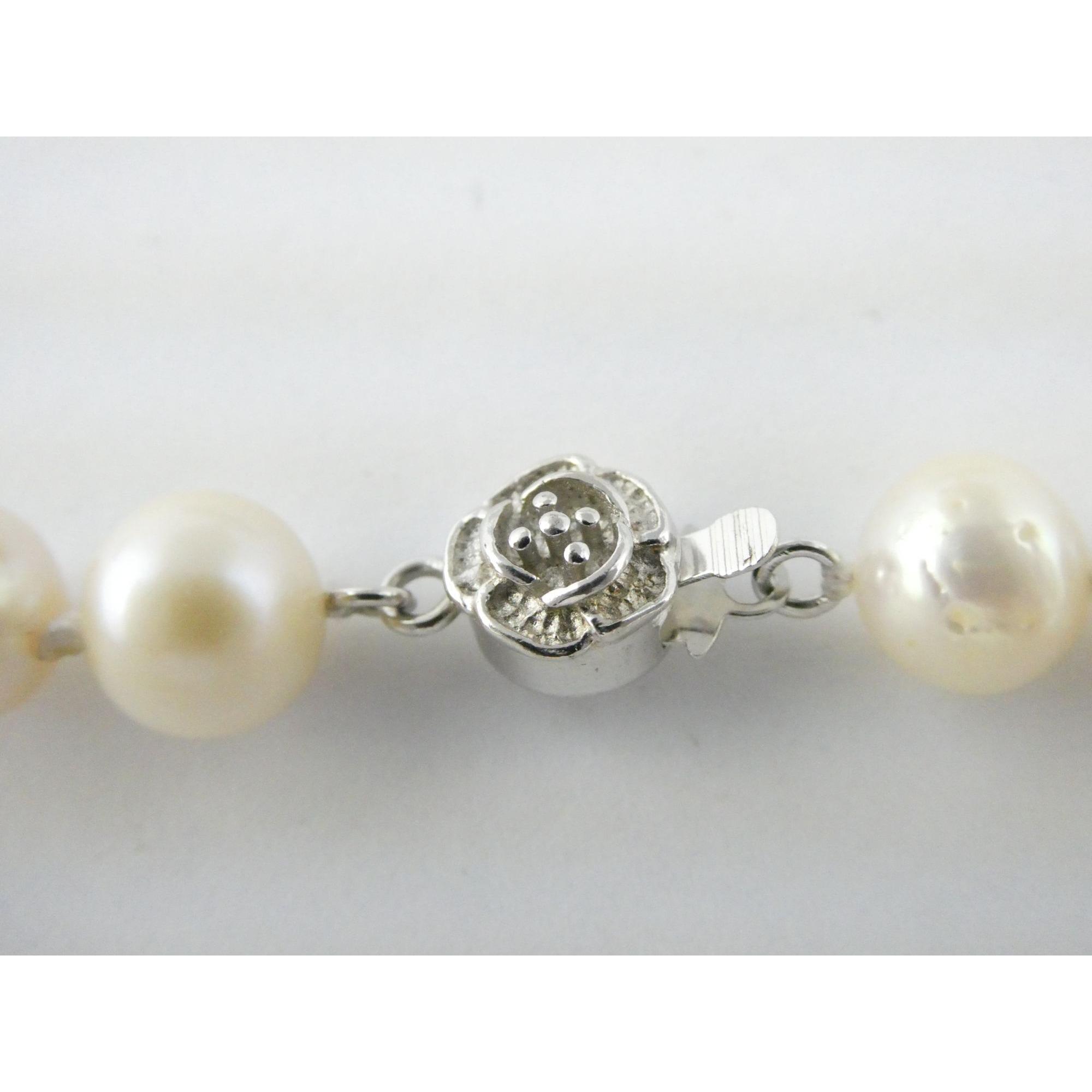 Fas Silver FAS Sterling Silver Cultured Cream Pearl Hand Knot Strand Necklace 8 ...