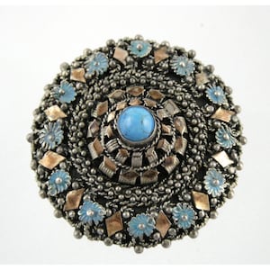 Antique 800 Silver Persian Style Victorian Enameled Brooch Floral Pin Pendant