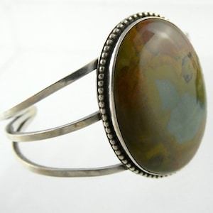 Southwestern Signed Kelsey Sterling Silver Jasper Cuff Bracelet 7 Inches 39.1g