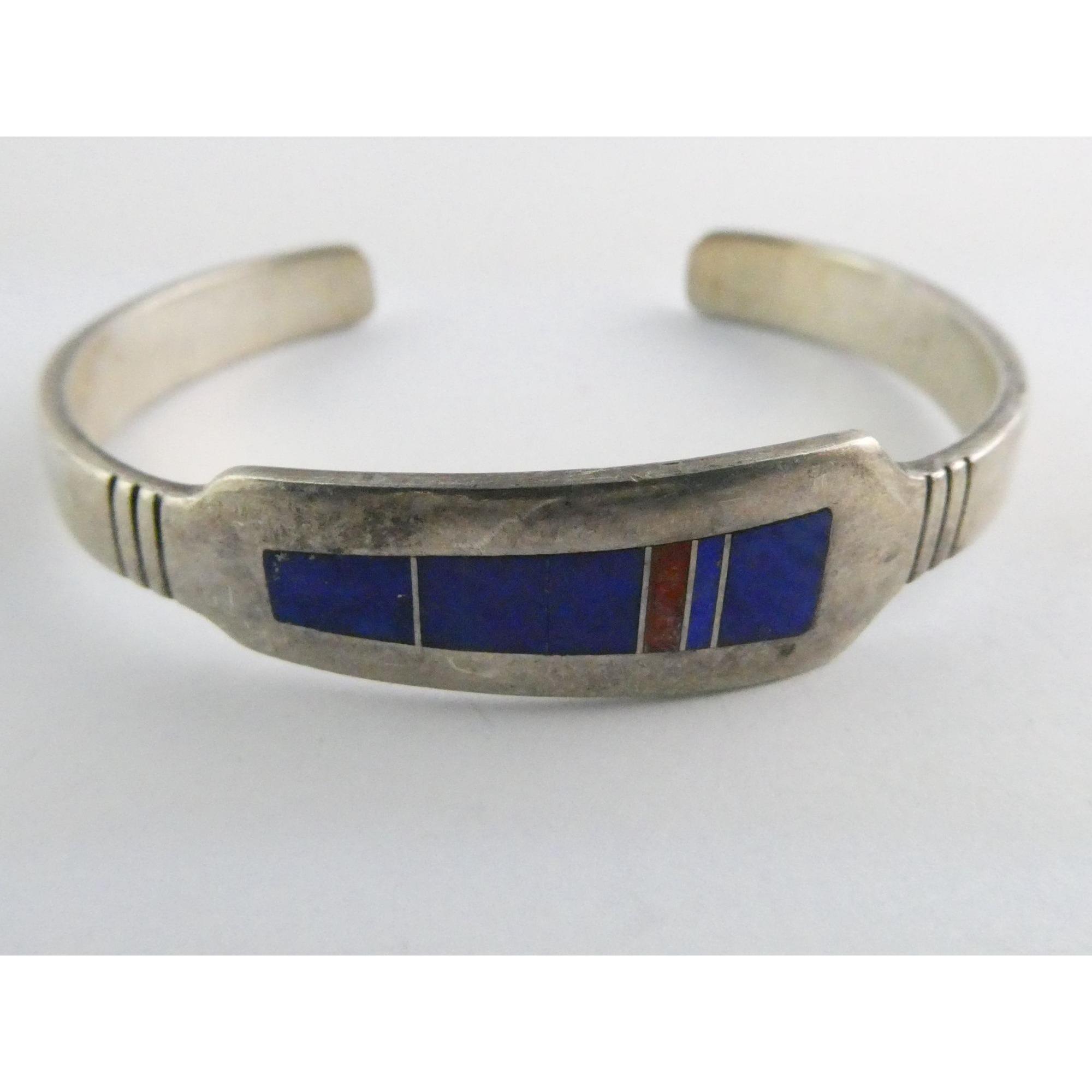 NA Aaron Toadlena Navajo Sterling Silver Coral Lapis Lazuli Inlay