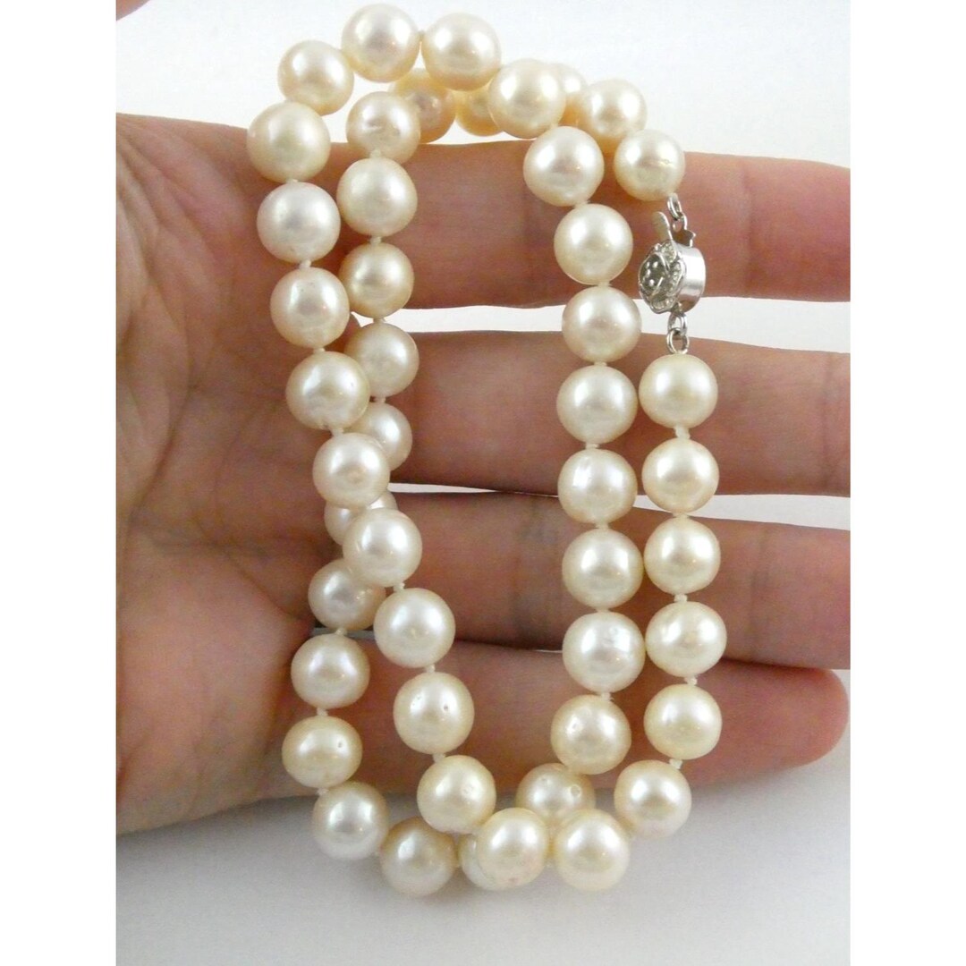 Fas Silver FAS Sterling Silver Cultured Cream Pearl Hand Knot Strand Necklace 8 ...