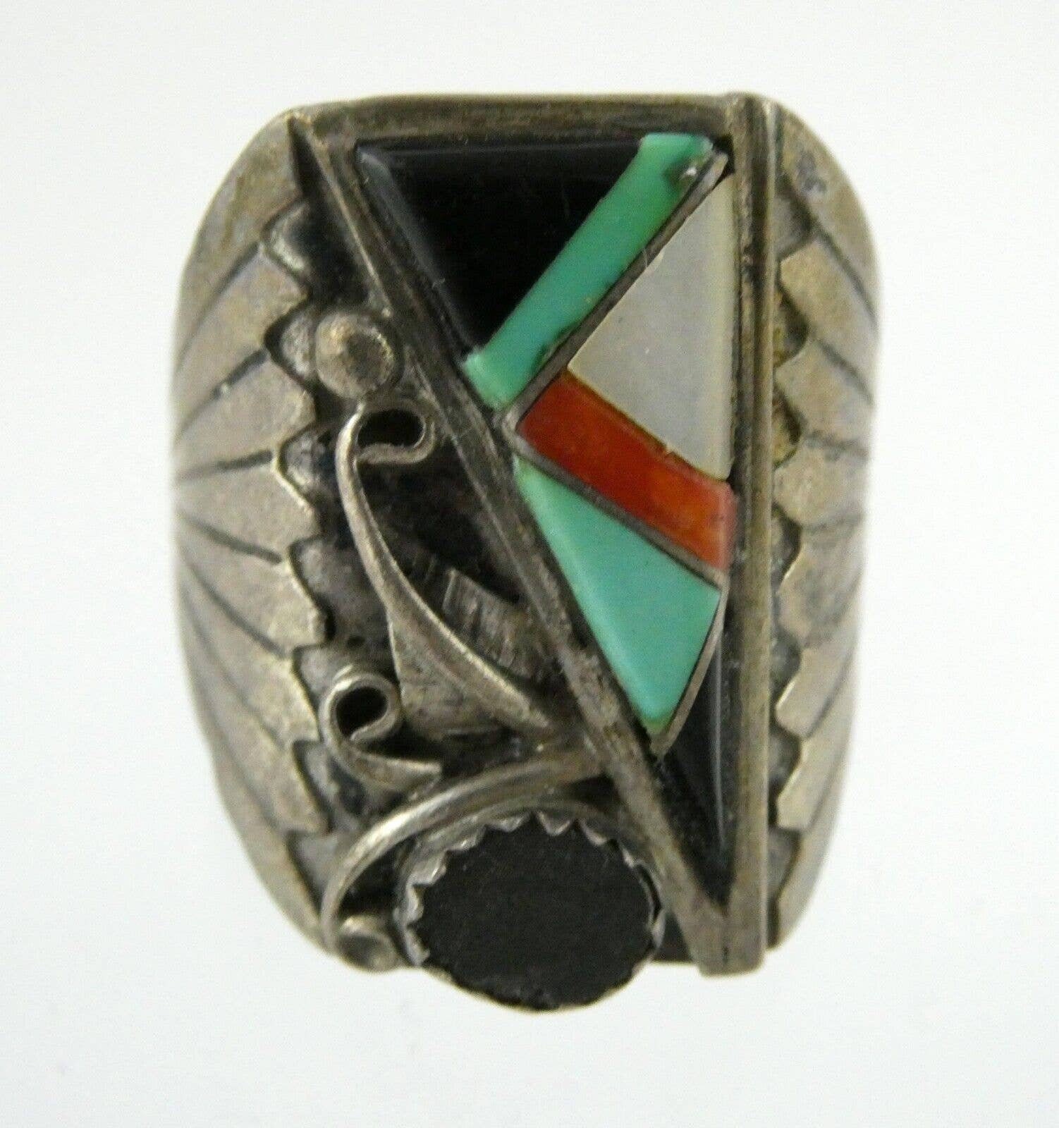 RESERVED for D. /11g Navajo Leo Yazzie 14K Gold Ring Mediterranean Coral  Plus Opal Inlay