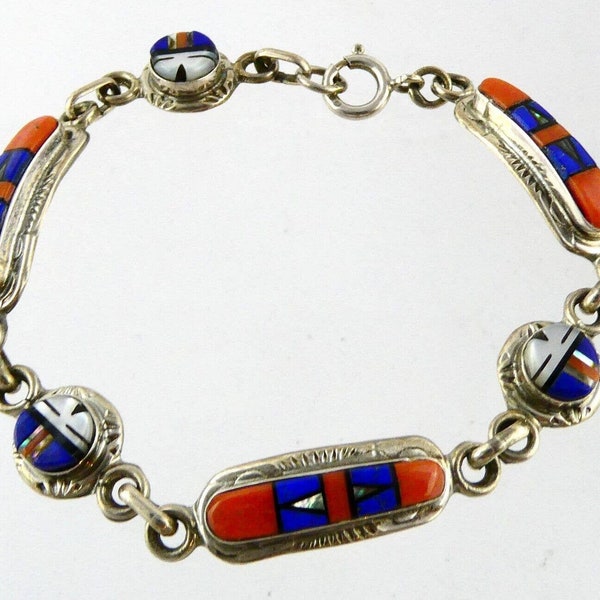 Rayland and Pattie Edaakie Zuni Sterling Silver Lapis Shell MOP Inlay Bracelet